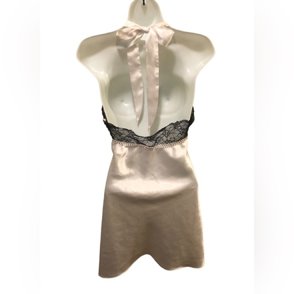 Frederick’s Of Hollywood Sexy Halter Chemise Sz. M White Black Lace Low Cut - Picture 4 of 7